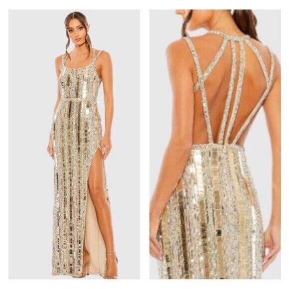 Mac Duggal Women's Halter Neck Detailed Back Embellished Gown 10 SILVER 93981 - Picture 1 of 9